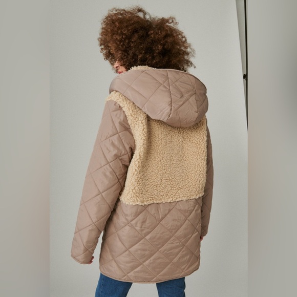 NWOT 🍀 Lucky Brand Mixed Media Quilted Faux Shearling Jacket Black - Picture 7 of 9